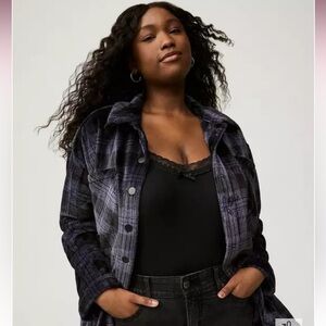 Plaid Brushed Fleece Active Snap Shacket